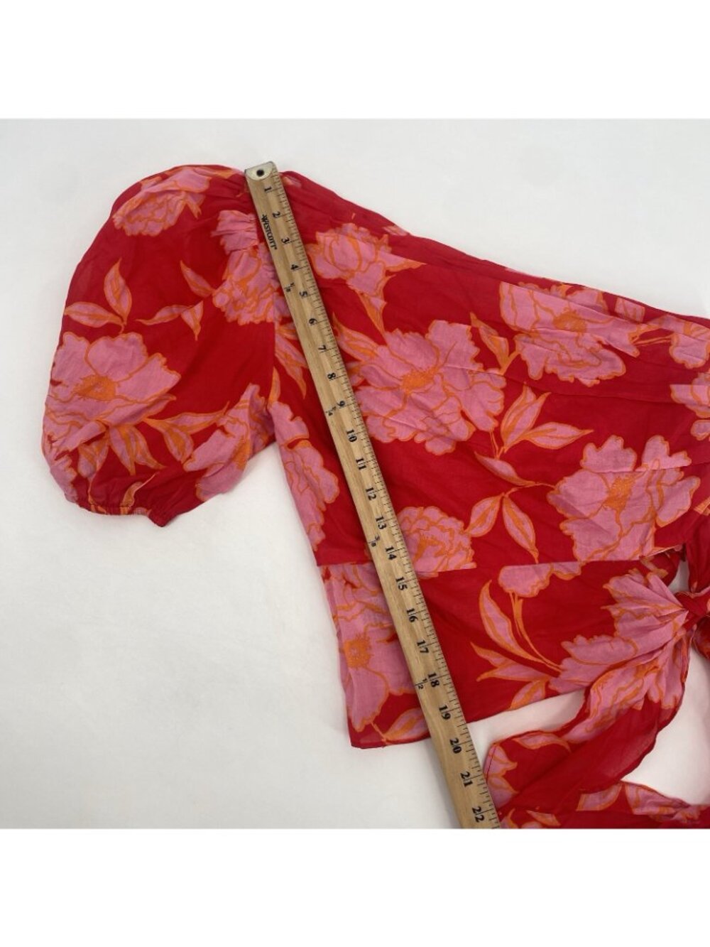 Vestique Size M Red Bryce One Shoulder Top Puff Sleeve Bow Tie Wrap Olivaceous - Picture 6 of 11